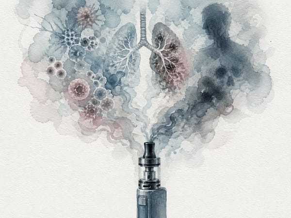watercolor image of nicotine vape with lung cancer  motif